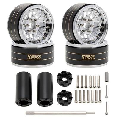 MEUS RACING 1.9" Beadlock Wheels Rims, 120.5g Brass & Aluminum Deep-Dish Wheels for 1/10 RC Crawler SCX10 TRX4 VS4-10 Gen8 (A-Silver)