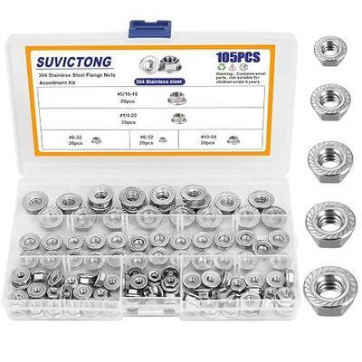 105pcs Serrated Flange Hex Lock Nuts Assortment Kit 304 Stainless Steel 5 Sizes