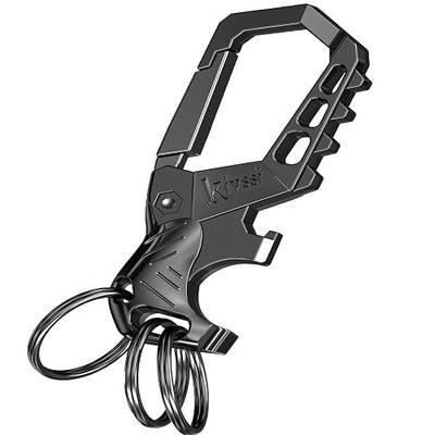 Kivssi Heavy duty metal keychains, Carabiner clip Car key chains,Fashion family keychain bottle opener and 3 Key Rings suitable for men and women.(Black-1pcs)