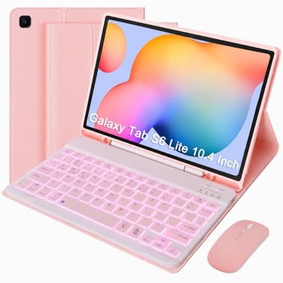 VLEAQC Keyboard Case with Mouse for Samsung Galaxy Tab S6 Lite 10.4 Inch 2024/2022/2020, Detachable Bluetooth Backlight Keyboard, Slim Stand Cover with S Pen Holder,Dark Green