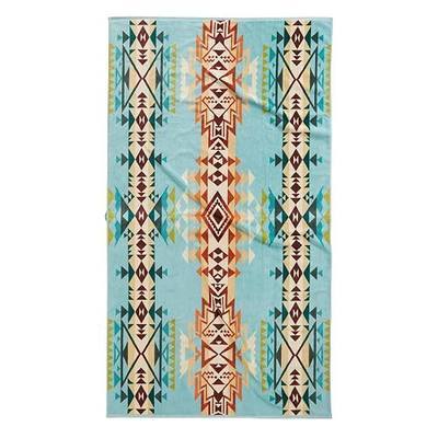 Pendleton Oversized Jacquard Spa Towel, 40 x 70 Inches, Soft Cotton Fabric | for the Beach, Hot Tub, Pool - Highland Peak Aqua