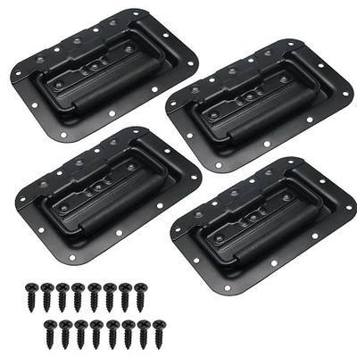 Bonsicoky 6.34" Recessed Spring Loaded Handle, Black, 4 Pcs | Rubber Grip, Surface Mount, For Trunks Crates Storage Boxes, Chest Handle