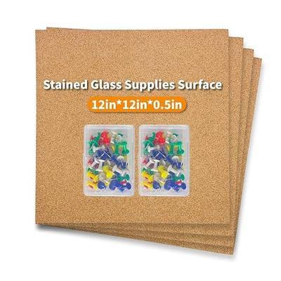 Stained Glass Supplies, 4Pcs Heat Resistant Stained Glass Work Surface, Cutting Mat, Starter Kit, Tools for Table and Countertop Protection, 100Pcs Push Pins