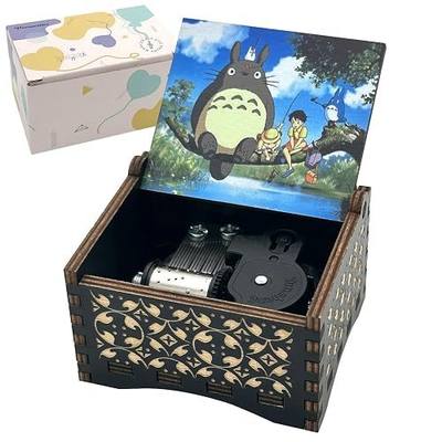 Pursuestar My Neighbor Totor Wind Up Music Box, Vintage Engraved Wood Mechanism Musical Box Gifts for Anime Fans Birthday Christmas Mother's Day
