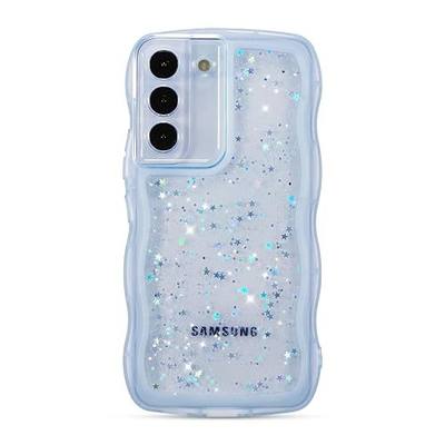 ZTOFERA for Samsung Galaxy S21 6.2" Case with Curly Wave,Blue | Cute Curly Wave Phone Case,Star Glitter,Clear Shiny Bling,Soft TPU Shockproof,For Women Girls