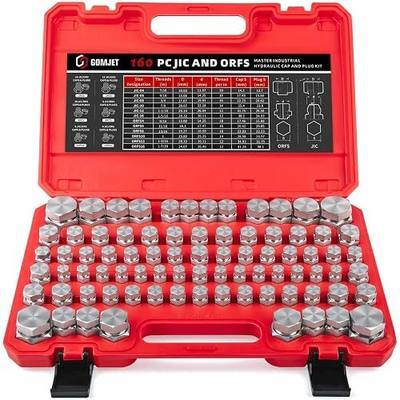 160 PC JIC and ORFS Master Industrial Hydraulic Cap and Plug Hose Tube and Pipe Fitting Kit Cap and Plug Kit Precision Threading in ORFS and 37° Dash Sizes 4 6 8 10 12 16