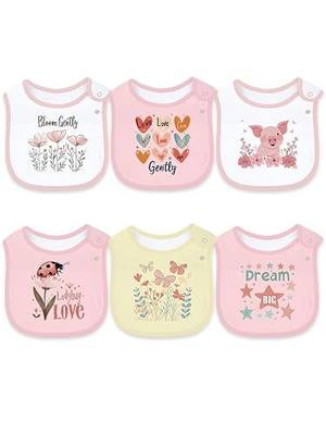 Maiwa 6 Pack Cotton Baby Bibs for Girls Boys with Waterproof layer for Drooling Eating teething with Snaps