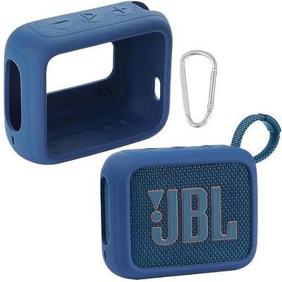 for JBL Go 4 Waterproof Bluetooth Speaker Silicone Cover Case, Portable Silicone Travel Case with Carabiner, Protective Skin Case (Blue Case) - co2CREA