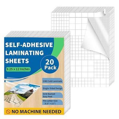 Binditek 20 Pack Self-Adhesive Laminating Sheets, 9.25 x 12 Inches for Letter Size, Easy Peel Backing with Grid Lines, 3 Mil Thick, No Heat or Machine Needed, Clear Glossy Finish