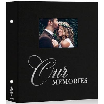 Lanpn Photo Albums 4x6 600 Pockets Slip in, OURMEMORIES Large Capacity Linen Hardcover Window Photo Book Photobook Holds 600 horizontal Vertical Photos (Black)