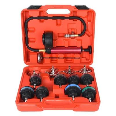 14pcs Automotive Cooling System Tester Radiator Pump Pressure Leak Tester Gauge Tool Kit,Coolant Pressure Tester Kit with Aluminum Hand Pump and Adapters
