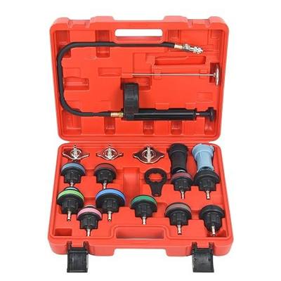 Radiator Pressure Leakage Tester Tool Kit,18pcs Cooling System Pressure Tester kit Automotive Radiator Pressure Tester for Motorcycle Car Truck, Red 1