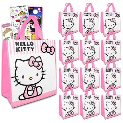 Hello Kitty Mini Party Favor Bag Set - Bundle with 12 Reusable 8" Hello Kitty Totes, Tattoos, Stickers and More | Birthday Party Supplies