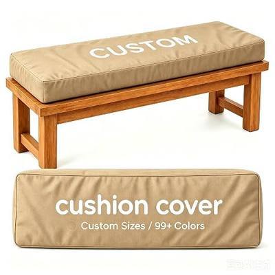 Custom Size Bench Cushion Cover, Replaceable Indoor Outdoor Patio Cushion Cover, 90+ Colors Waterproof Fade Resistant Anti-Scratch Washable Cover for Garden Porch Swing Window Seat Furniture