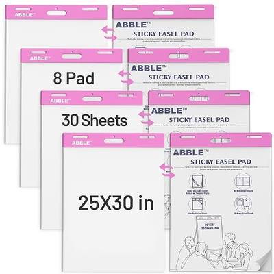 Super Sticky Easel Pad, 25 x 30 Inches, 30 Sheets/Pad, 8 Pads/Pack (Pink), Large Self Stick Flip Chart Paper for Whiteboards, Premium White Chart Paper for Teachers, Office, and Classroom Supplies