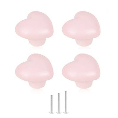 4X Heart Drawer Knobs Pink Knob for Dresser Ceramic Cabinet Knob | Cute Dresser Knob Pink Heart Shape Drawer Pulls 45mm for Kids & Girls Bedroom Nightstand Closet Dressing Table