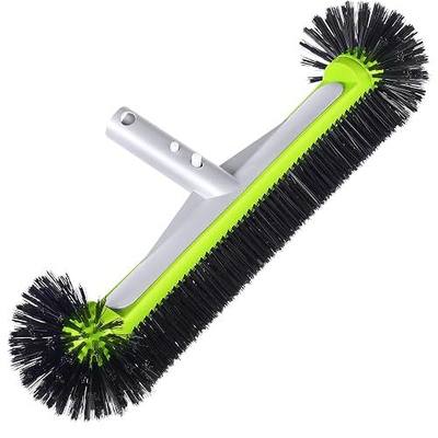 Pool Brush Head/Round Ends,17.5' Pool Brushes for Cleans Pool Walls,Reinforced Aluminium Back Brush,7 Rows Premium Nylon Bristles with EZ Clips