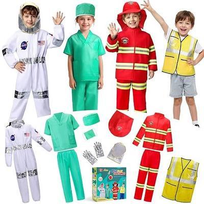 LOYO Kids Role Play Dress up Clothes for 3-8 Years Old, 4 in 1 Career Character Costumes for Kids and Toddlers Birthday Gifts