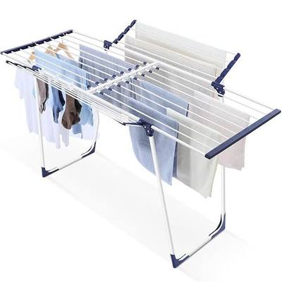 APEXCHASER Clothes Drying Rack - Foldable Laundry Rack Indoor Outdoor, Gullwing Drying Rack Clothing with 10pcs Clips + Bag, Collapsible Space-Saving Clothes Rack for Drying Towels, White