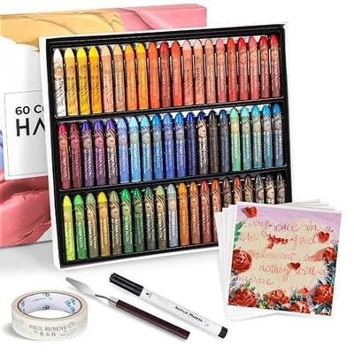Paul Rubens Oil Pastel Set, Artist Oil Pastels, Oil Art Kit, Includes 60 Brightly Colored HAIYA Soft Oil Pastels + 1 Palette Knife+ 1 Roll of Masking Tape+ 1 Acrylic Marker + 10 Oil Pastel Paper | Full Painting Accessories: 1 Palette Knife, 1 Roll of Masking Tape, 1 Acrylic Marker & 10 Oil Pastel Pa