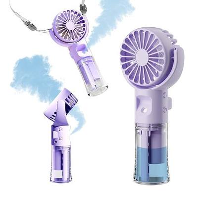 Handheld Misting Fan,Rechargeable Battery Operated ,Portable 4 Speeds & 55ml 360° Swiveling Personal Fan for Travel Camping Outdoor (Purple)