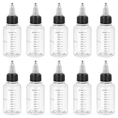PATIKIL 2oz(60ml) Plastic Dispensing Bottle, 10Pcs Squeeze Graduated Empty Bottles with Black Twist Cap for Liquids, Inks, Oils, Sauces, Arts and Crafts, Transparent