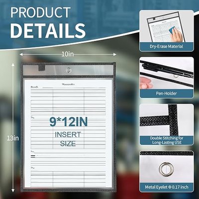 20 Pack Job Ticket Holders 9x12 - Document Holder - Sheet Protectors - Plastic Sleeves for Paper - Dry Erase Pockets - Clear Pocket Sleeves Ticket Holder