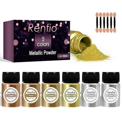 Renfio Metallic Pigment Powder, 5 Colors Gold Mica Powder for Resin | 6 X 20ml Metal Powder, Resin Color Pigment, Color Pigment for Epoxy Resin, Kintsugi, Polymer Clay, Candle Dye