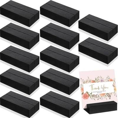 Zonon 12 Pcs Wood Place Card Holders Wooden Table Number Holder Stands Name for Wedding Party Events Exhibition Decoration Office Restaurant Business(Rectangle,Black,Card 3 x 1.6 x 0.8 Inch)