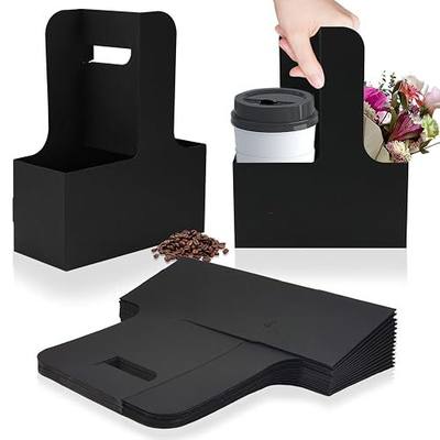 2 Cup Disposable Drink Carrier for Delivery with Handle,15 Count Black Paperboard Cup Holder,Cup Carriers for Hot or Cold Drinks,Coffee Carrier, Food Delivery,Take Out Cup Carriers (Black, 15 PCs)