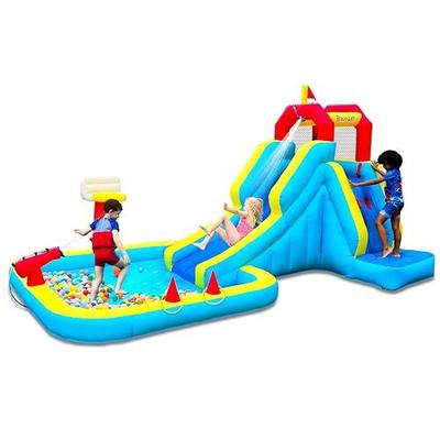 Inflatable Water Slide, Blow Up Water Slide with Climbing Wall, Water Slide for Kids Backyard with Basketball Hoop, Water Cannon and Splash Pool