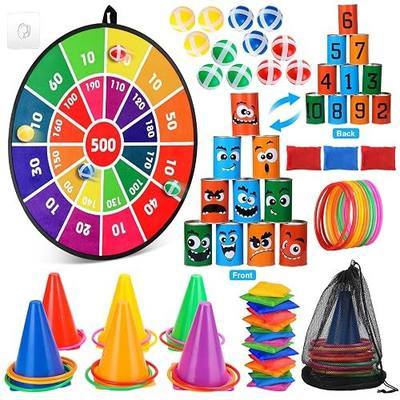 Hungdao 3 Sets Carnival Games Combo Set, Dart Board with Balls Plastic Cones Ring Bean Bags Toss Game for Boys Girls Adults Family Birthday Yard Indoor Outdoor