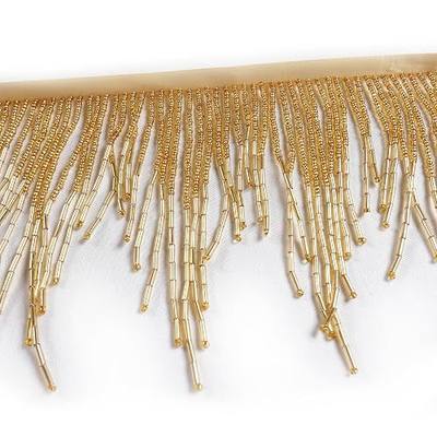 1meter/39inches Long 4.3inches Wide Gols Beads Fringe Trim Beads Fringe Belt Glass Beaded Wavy Water Shape Fringe Trim Ribbon Tassel Chain for Clothing Accessories DIY Decoration