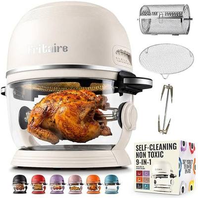 Non Toxic Air Fryer™ Pro | 9-in-1 Glass Air Fryer | Self-Cleaning | 5 Quart | Rotisserie and Tumbler | 400F Vortex For Even Cooking, BPA-Free Teflon Free, Recrisp, Roast, Bake, White
