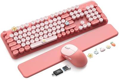 Wireless Keyboard and Mouse Combo, Typewriter Keyboard with Magnetic Wrist Rest, Full-Size Cute Round Keycaps, Sleep Mode, 2.4G Keyboards for Mac/Windows/PC, Office or Home, Trueque CK23Pro | Full-Size, Round Keycaps, Smart Sleep Mode, 2.4GHz Stable Connection for Mac/Windows/PC, Office or Home, Tru