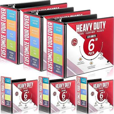 Sinload 6 Pcs 3 Ring Binder, 6 Inch Large Capacity D Ring Binders with Pockets, 8.5" x 11" Presentation Folder View Binder with Customizable Clear Cover for Documents Files Projects (Black)