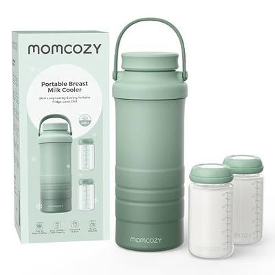Momcozy 22oz Portable Breast Milk Cooler for Outdoor, Life Saver with 360° Total Cooling for 24 Hours, Larger Capacity Travel Breastmilk Chiller with 2pcs Baby Bottles for Breastmilk Storage, Green