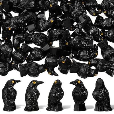 50 Pcs Halloween Miniature Crows Decor Mini Resin Crows Figures Gothic Black Raven Figurines Medieval Tiny Resin Animals for Holiday Scene Micro Landscape Spooky Party Table Decor