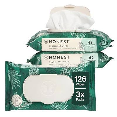 The Honest Company Flushable Wipes for Sensitive Skin | Fragrance Free, Hypoallergenic, 99% Water, Safe to Flush | pH Balanced Feminine Wipes | Tropical Leaves, 126 Count