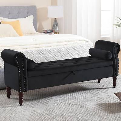 67" End of Bed Storage Bench King Size, Storage Bench for Bedroom, Velvet Bed Bench with Storage Upholstered Tufted Storage Ottoman Bench with Arms for Bedroom, Living Room, Entryway, Black