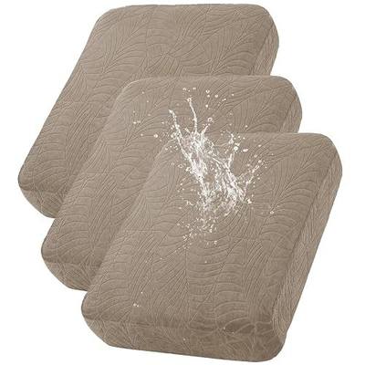100% Waterproof Couch Cushion Covers, Stretch Leaf Jacquard Sofa Seat Cushion Slipcovers Washable Furniture Protector for Armchair Loveseat Sofa Chaise (Taupe,3)