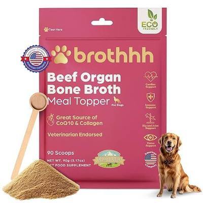 Beef Organ Bone Broth Meal Topper for Dogs - 100% Grass Fed, Veterinarian Approved, Non-GMO by Brothhh - Supports Immunity, Joint & Heart Health, Vision & Vitality - No Fillers - Pet Supplement