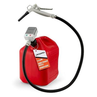 DeWay Fuel Transfer Pump for Gas Can, Battery Powered, 2.4 GPM, 51-in. Hose | For cars, boats, ATVs, and generators. Hand trigger controls flow on demand. Works with most gas cans via 3 gas can adapters.