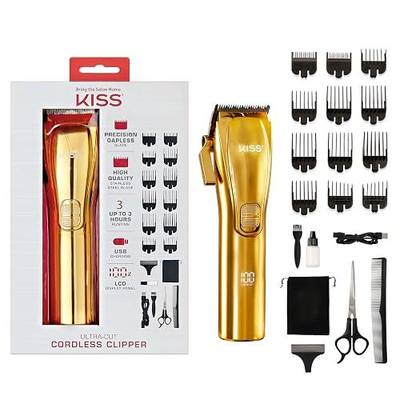 KISS Ultra-Cut Stainless Steel Blade Cordless Clipper, Hair Cutting Kit, Rechargeable Hair Clipper, USB Charging, Adjustable Taper Lever, Worldwide Dual Voltage, LCD Display, 3hrs Runtime, 20 Pc. Set