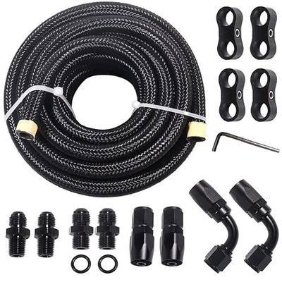 6AN 15FT 4L60E 4L65E Transmission Cooler Line Kit - Black,1/4"NPSM X 6AN -Steel-Black Nylon Braided Hose Kit Nylon Braided Fuel Line Hose Fitting Kit with 6AN 90 degree &Straight Hose Ends.