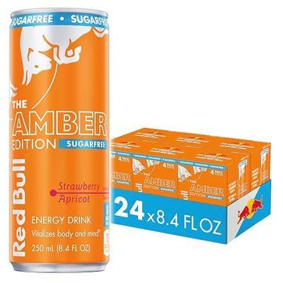 Red Bull Amber Edition Sugar Free Energy Drink, Strawberry Apricot, with 80mg Caffeine plus Taurine & B Vitamins, 8.4 Fl Oz, 6 Packs of 4 Cans (Pack of 24) | 80mg Caffeine, Taurine & B Vitamins, 8.4 Fl Oz, 24 Cans Total