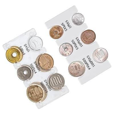 2 Pcs Japanese Yen Coin Holder Hard Case Organizer and Storage for Coins Rectangle JPY Coin Organiser and Dispenser, Plastic Coin Sorter Wallet with 6 Slots (White, Clear)