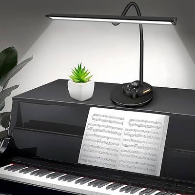Piano Light, Upgraded LED Piano Lamp for Grand/Upright & Digital Pianos, Music Stand Lamp with Adjustable Gooseneck, Auto-Off Timer, 5 Color Modes Dimmable & USB Charging Port Eye-Care Desk Light