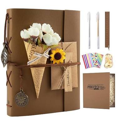 Scrapbook Photo Album 100 Pages, 60 Page Self Adhesive+40 Page Kraft Paper DIY Photo Book for 2x3 3x5 4x6 5x7 Pictures, Leather Memory Book for Wedding Baby Family Travel Birthday Christmas