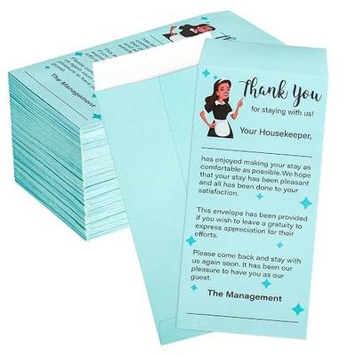 Lesnala 100Pcs Housekeeping Tip Envelopes Self Adhesive Bulk 6.6 X 3.15in | Cash Envelopes ,Suitable for Hotel, Motel, Coin,Money Gratuity Key Cards Saving Checks